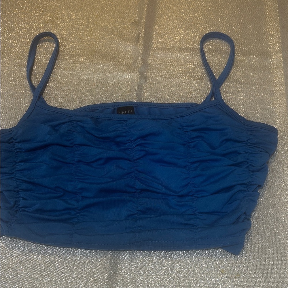 SHEIN Royal Blue Ruched Crop Top